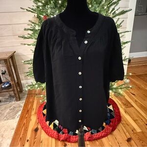 Draper James RSVP Elbow Sleeve Button Front Top Black Womens 3X Officecore